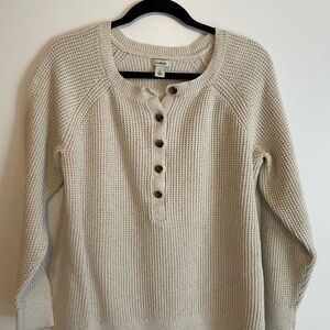 L.L. Bean Waffle Knit Cream Button Front Sweater - Size Large